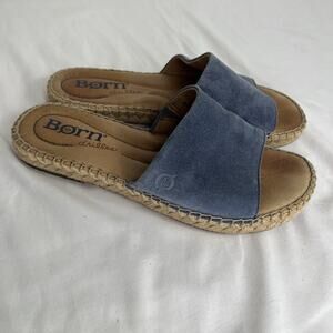 Born Drilles Blue Suede Slip On Sandals Size 8M, bohemian, chic, beach, summer